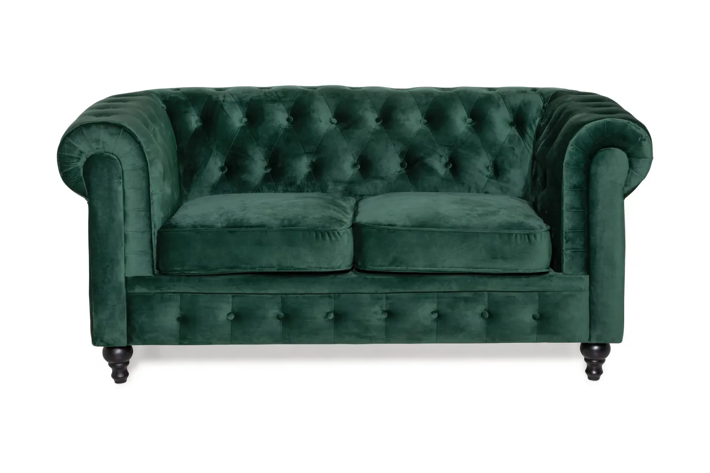 Chesterfield Lyx 2-sits Liten sammetssoffa - Djup soffa 160 cm bred - Mörkgrön