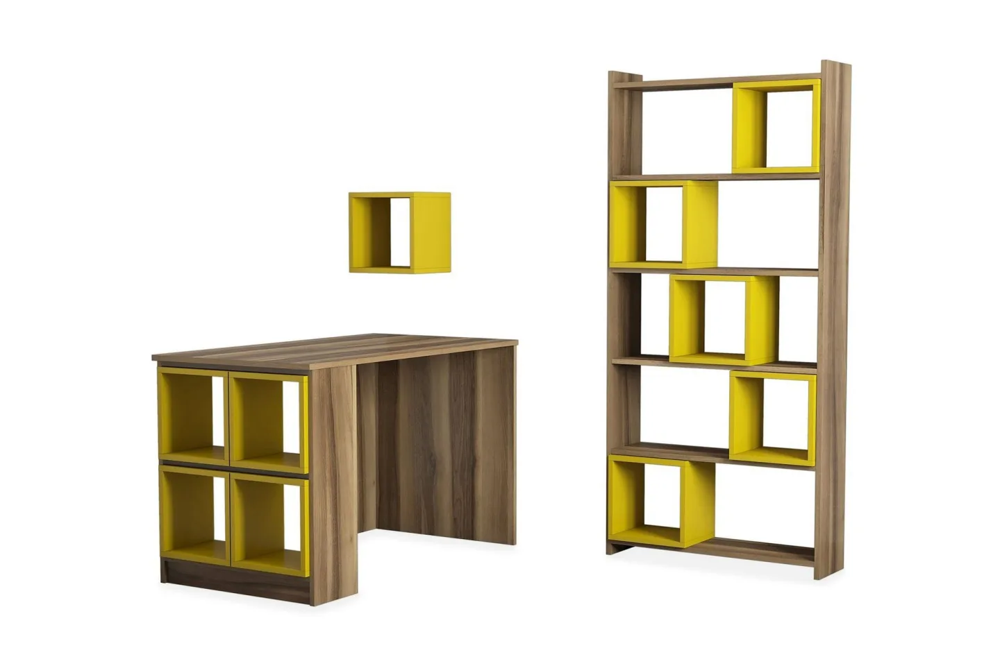 Hovdane Skrivbord 120 cm med Förvaring Hylla+Vägghylla+Bokhy - Brun/Gul