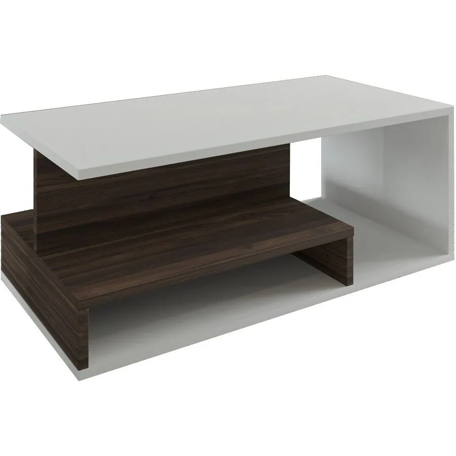 Salontisch Georis Weiß, Nussbaum 100% Melaminbeschichtete Kiefer B 90 cm T 44.8 cm