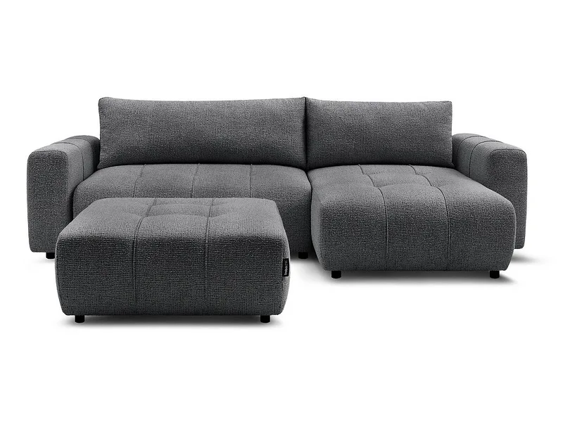 Ecksofa mit Hocker BOBOCHIC ARSENE Stoff chiniert dunkelgrau