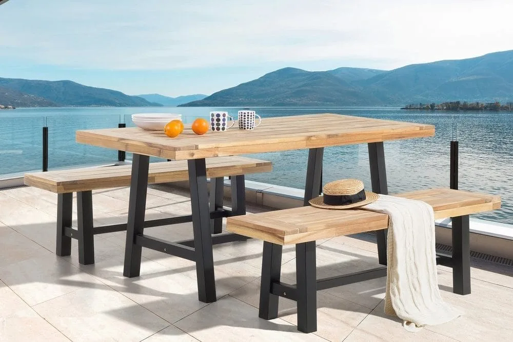 Scania Trädgårdmöbelset Utebord+ 2 Bänkar Utomhus 80 cm - Svart