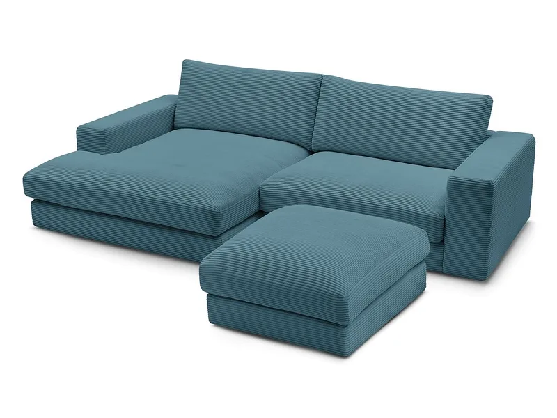 Ecksofa mit Hocker BOBOCHIC LEONARD Cord-Stoff hellblau