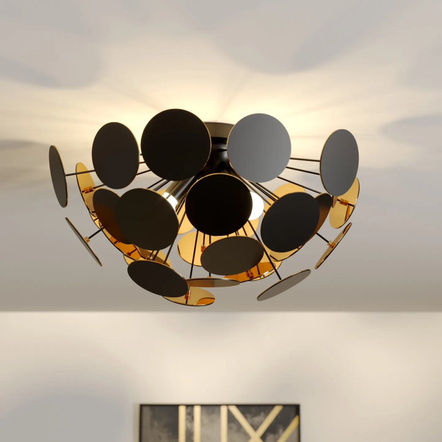 Kinan Taklampe Black/Gold - Lindby - Stue - Moderne - Plast - Rund