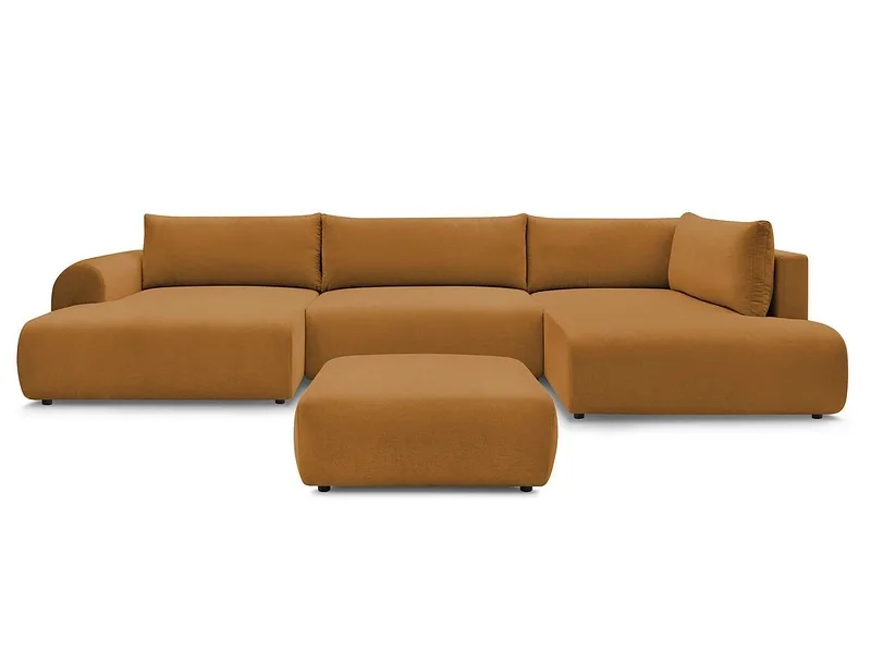 Panorama-Ecksofa mit Hocker BOBOCHIC LUCIEN Stoff gelb
