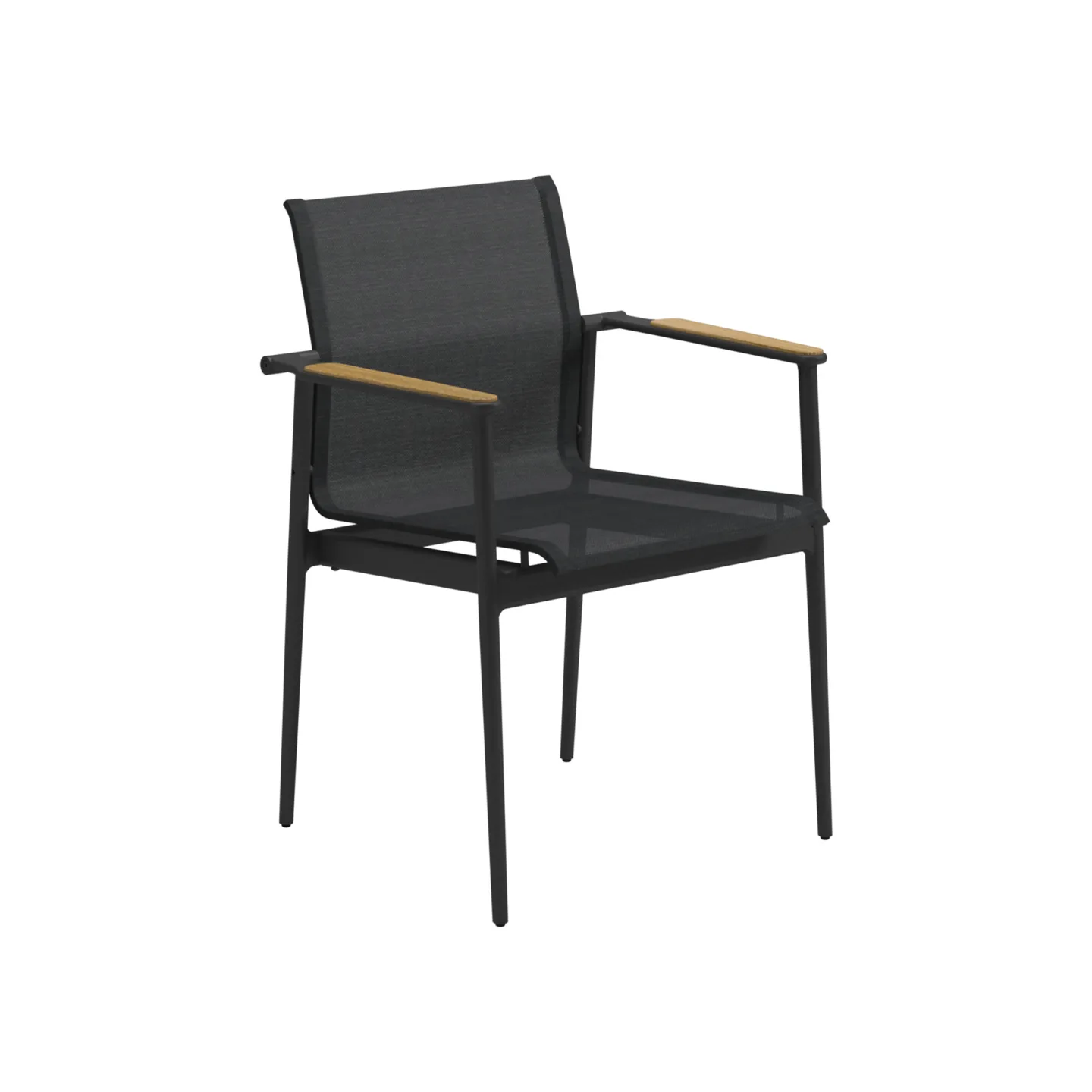 Gloster - 180 Stacking Chair With Teak Arms, Frame Meteor, Anthracite Sling - Matstolar utomhus - Henrik Pedersen - Svart - Metall/Syntetiskt