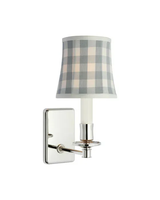 Tara 12" Sconce Nickel/Sky Elton Check Soft Empire Shade
