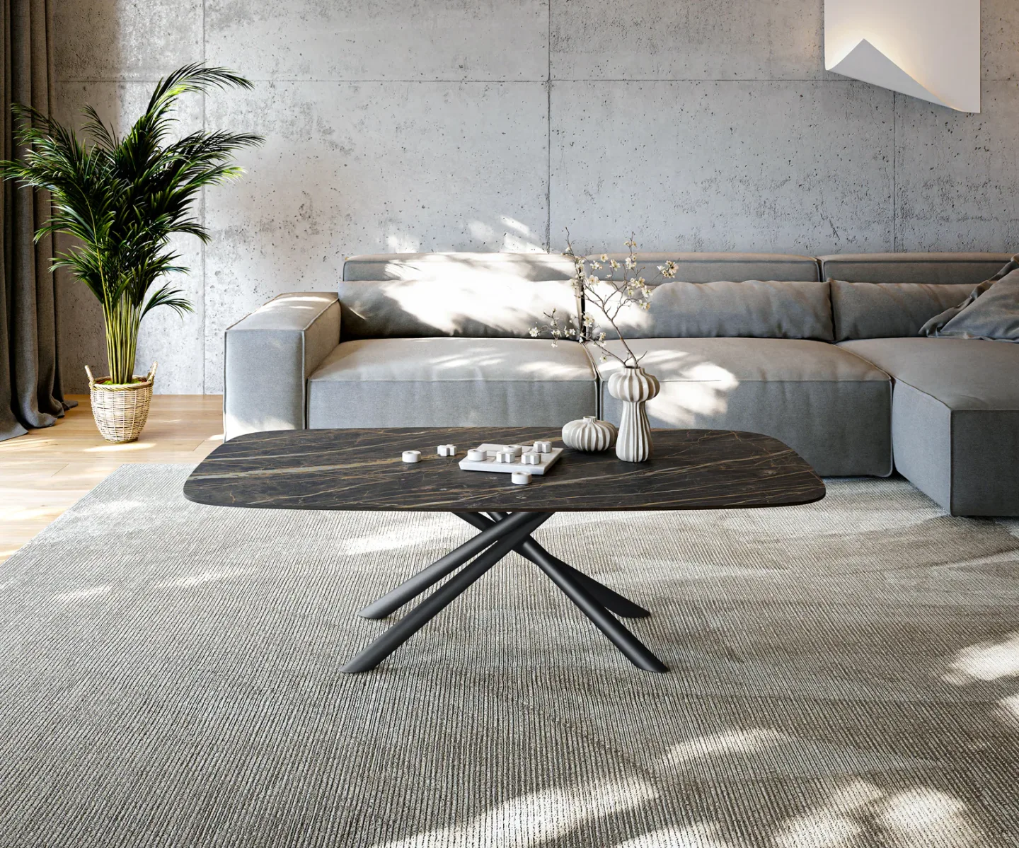Couchtisch Edge Boot 140x80 cm Keramik Laminam® Noir Desir Braun Sarity Metall Schwarz