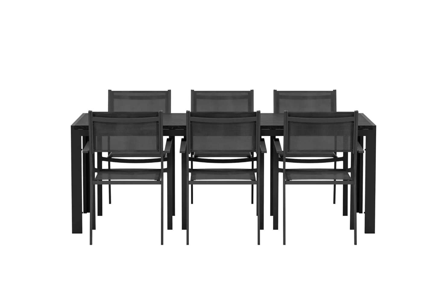 Mirko Gartenset Tisch 90x200 cm schwarz 6 Stühle schwarz.