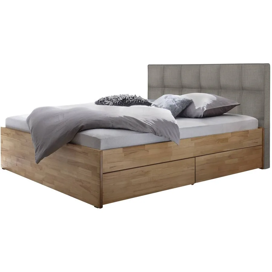 Hasena Stauraumbett Shepherd Natur/Grau Kernbuche Massivholz/Pepe Massivholz 140 x 200 cm