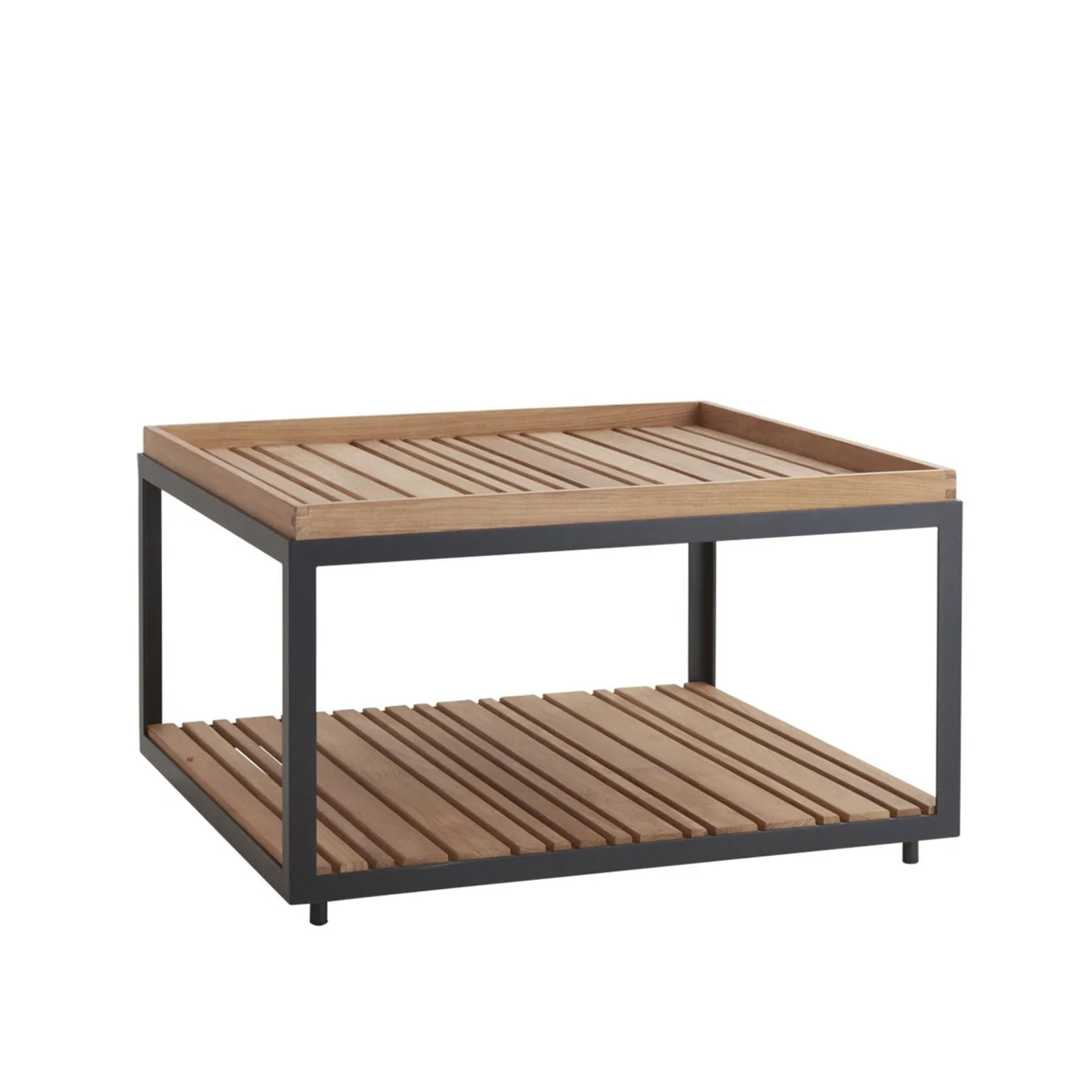 Cane-Line - Level Soffbord, Lavagrå, Stor, Borddskiva: Teak - Soffbord utomhus - byKATO - Grå - Metall/Trä