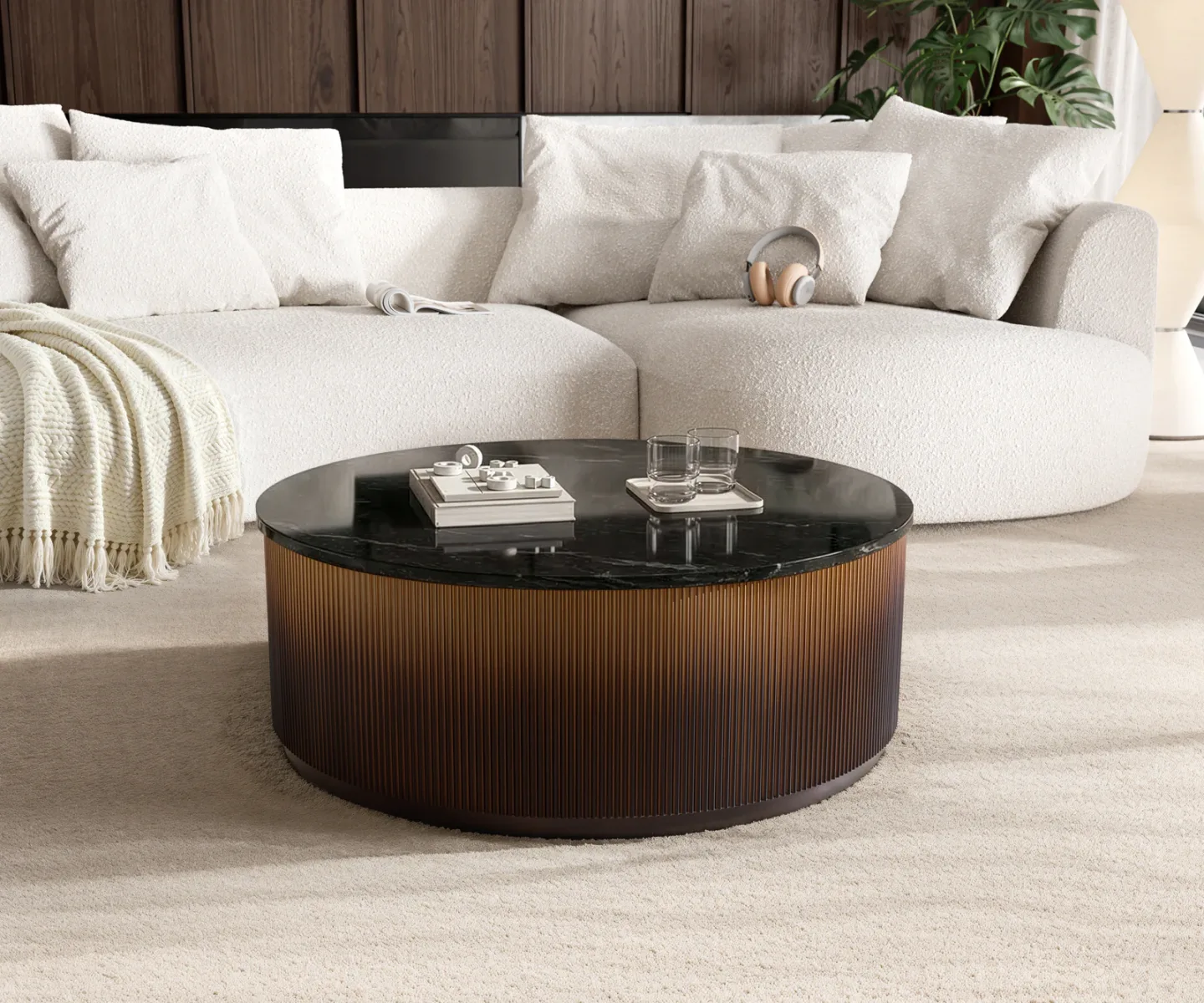 Couchtisch Fiorano 90x90 cm Marmor Schwarz Silber Metall Gold Ombre