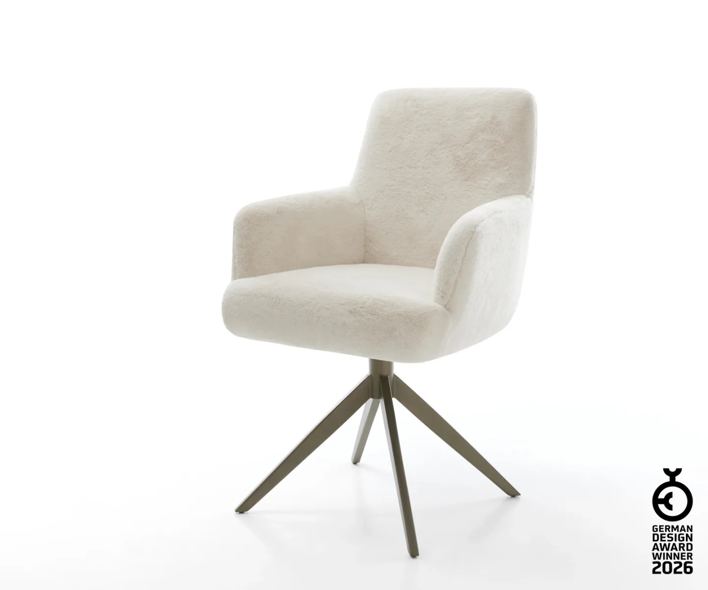 Drehstuhl Heira-Flex mit Armlehnen Plüsch Creme-Weiß Kreuzgestell breit Effektfinish Titan 360° drehbar Wippfunktion Taschenfederkern