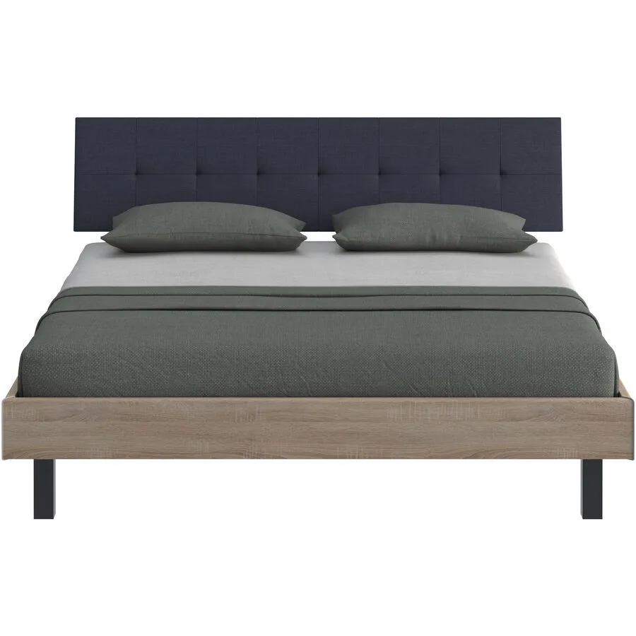 Modular Bett Livorno Natur, Schwarz MDF, Stoff, Metall 160 x 200 cm