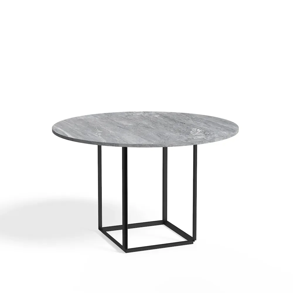 New Works Florence Esstisch rund grey ruivina marble, ø120cm, Schwarzes Gestell