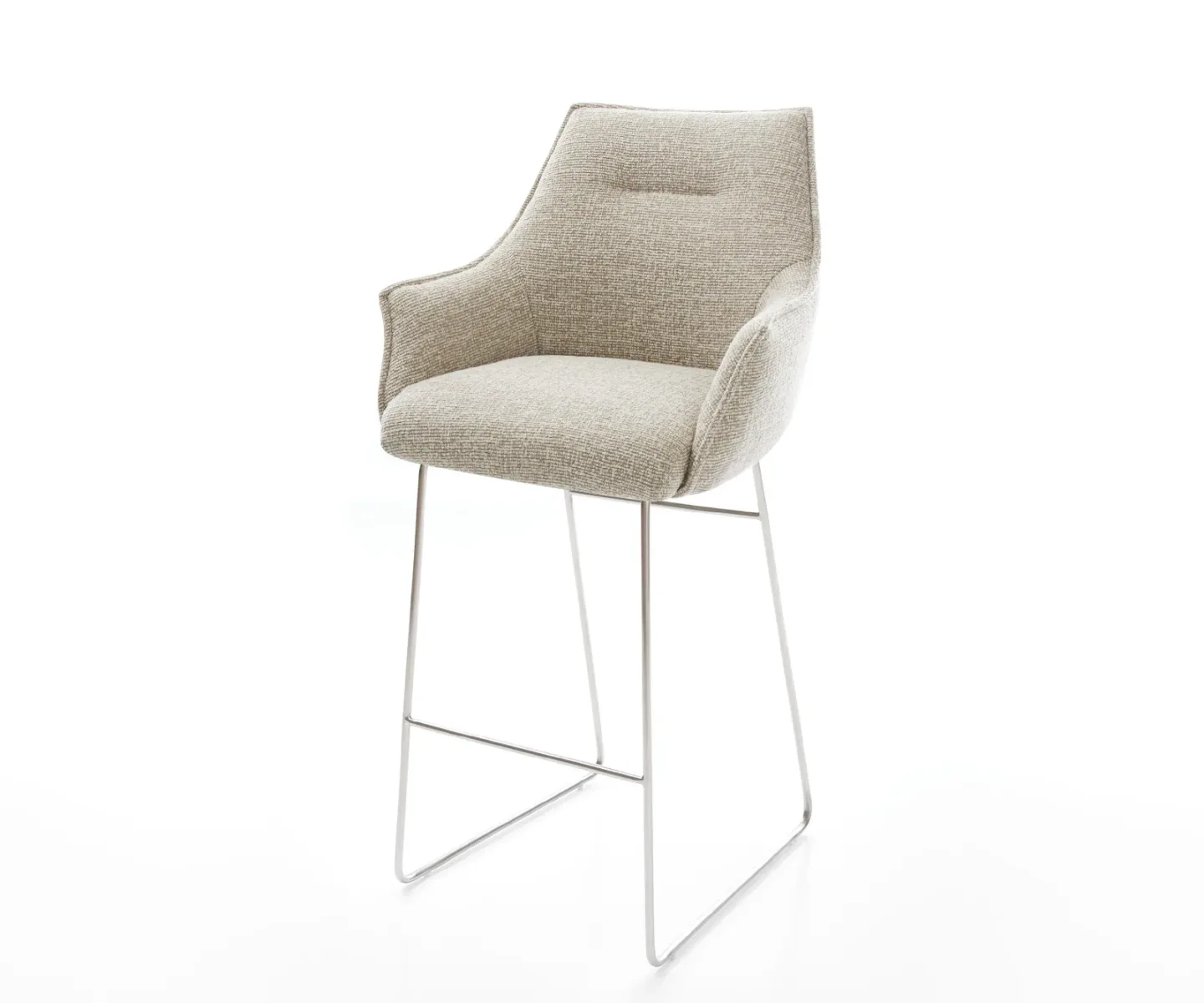 Barstuhl Alja-Flex Webstoff Soft Beige Kufengestell Edelstahl Silberfarben Taschenfederkern