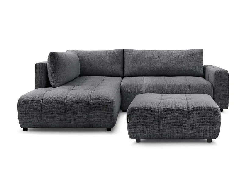 Ecksofa mit Hocker BOBOCHIC ARSENE Stoff chiniert dunkelgrau