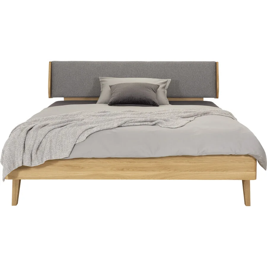 Bett Lund Grau, Natur Eiche, Stoff Massivholz 180 x 200 cm