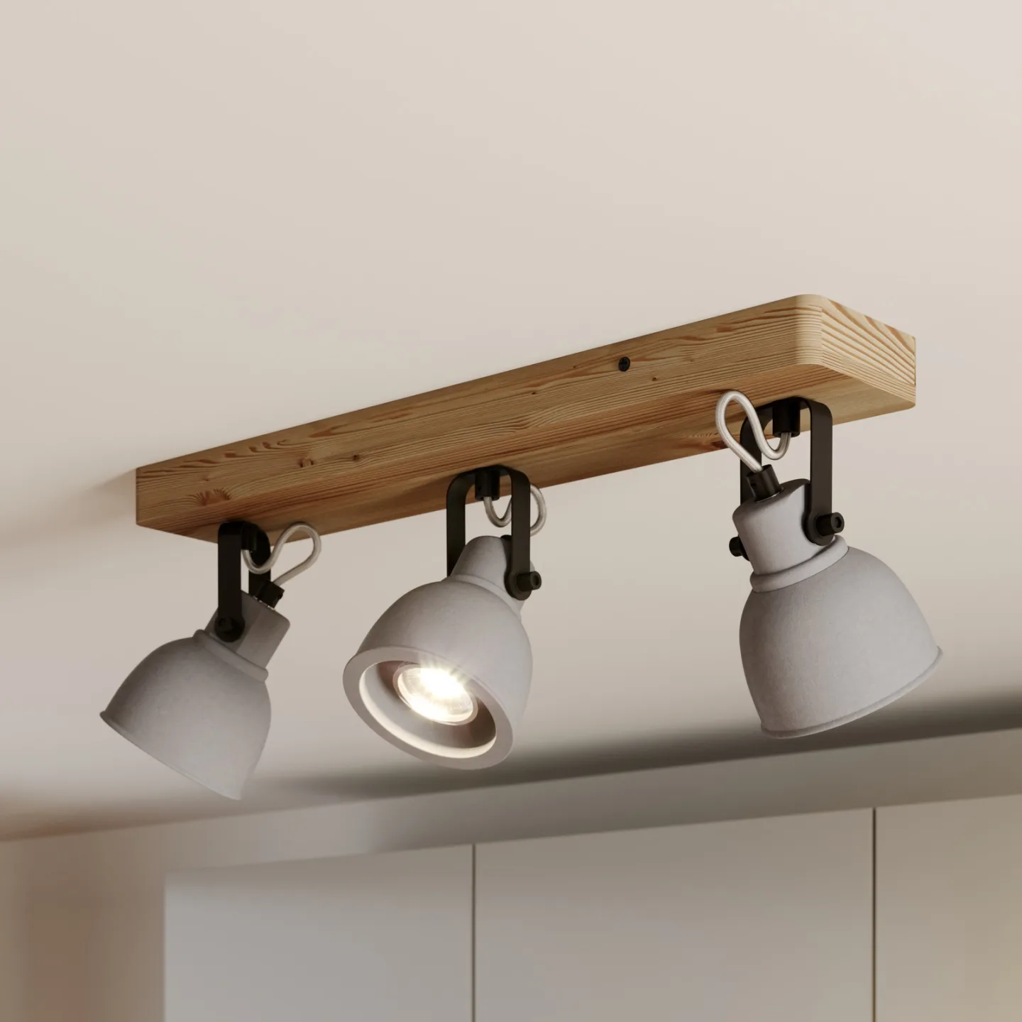 Mirka 3 Deckenleuchte Grey/Dark Wood - Lindby Mitis - Wohnzimmer - Industrielles Design - Beton - Mehrflammig