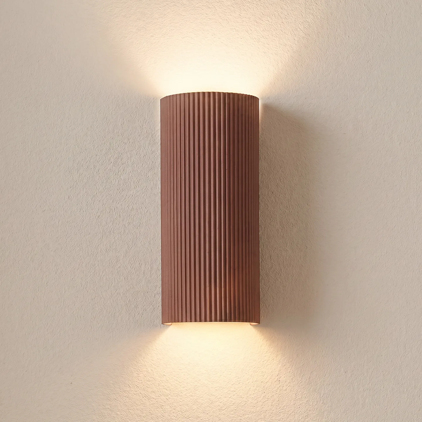 Colja vegglampe, gips, høyde 30,5 cm, brun, rund – Lindby - Stue - Moderne - Gips / Leire - Sylinder