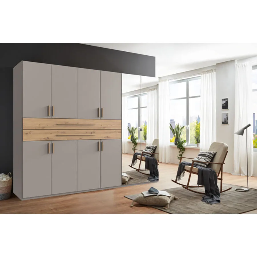 Kleiderschrank Stride Saharagrau, Abs. Artisan-Eiche-Nachbildung - Griffe Artisan-Eiche-NB Mischholz B 270 cm