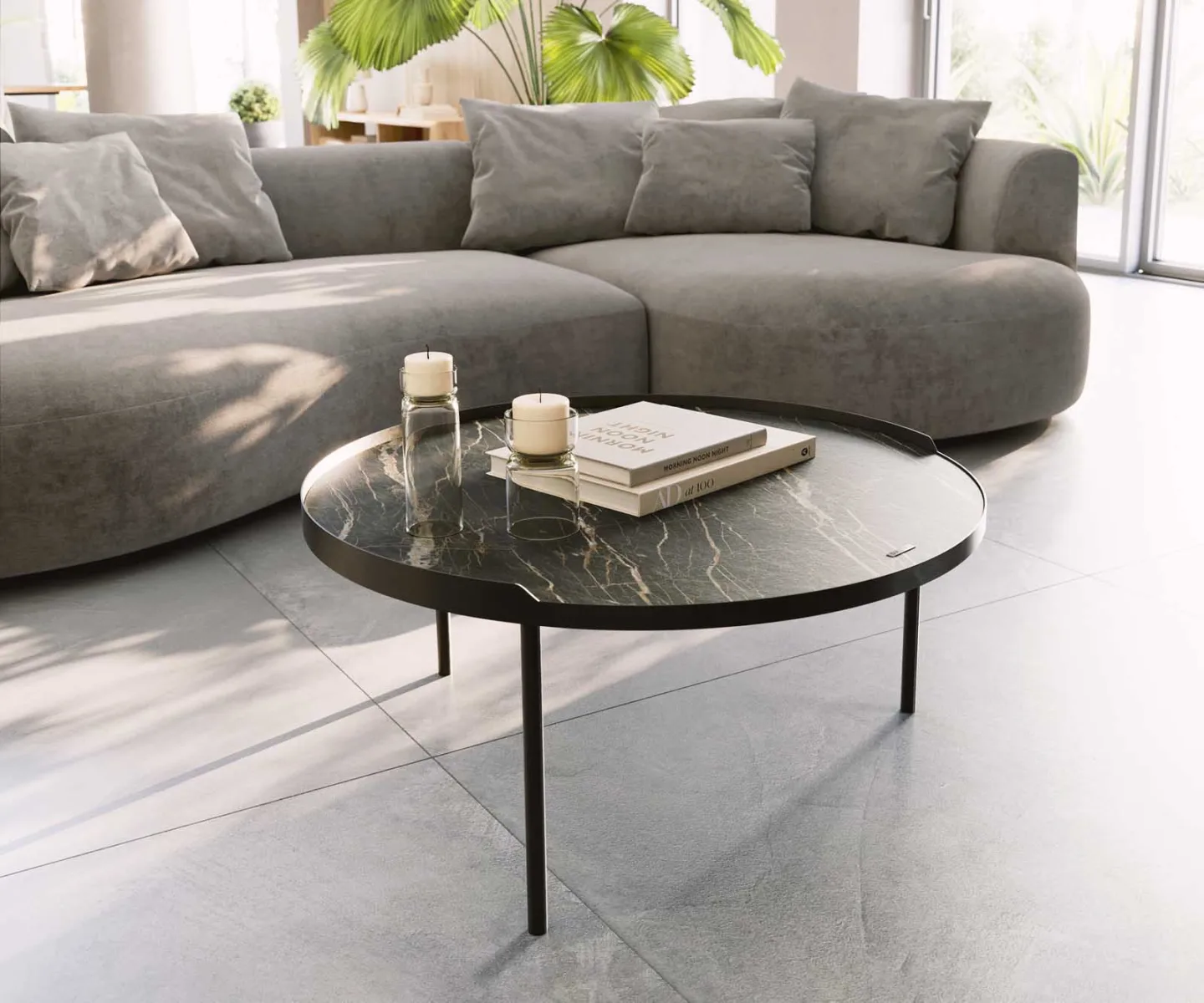 Couchtisch Torell 80x80 cm Keramik Laminam®Noir Desir Braun Metallrahmen Effektfinish Titan