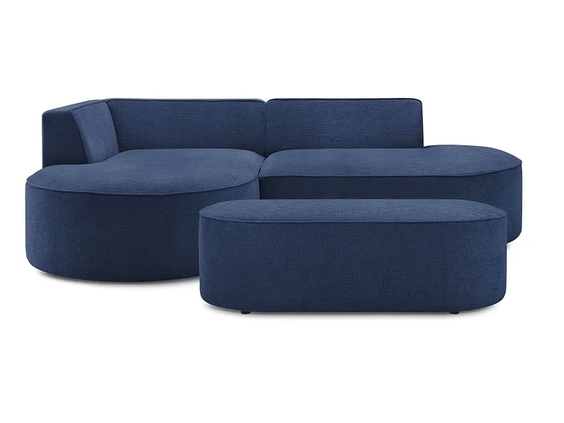 Ecksofa mit Hocker BOBOCHIC ROUSSEAU Stoff mit Textur dunkelblau