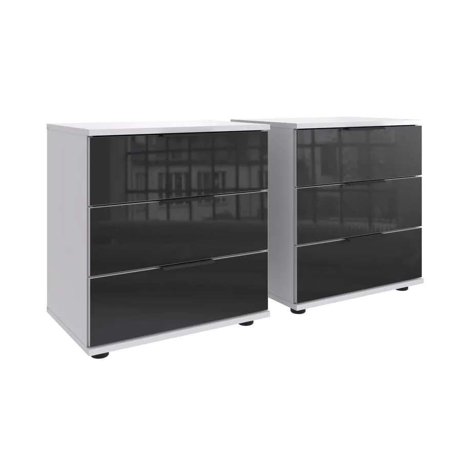 Nachttisch 2er-Set Metac Weiss, Grau Spanplatte, Glas B 104 H 58 cm