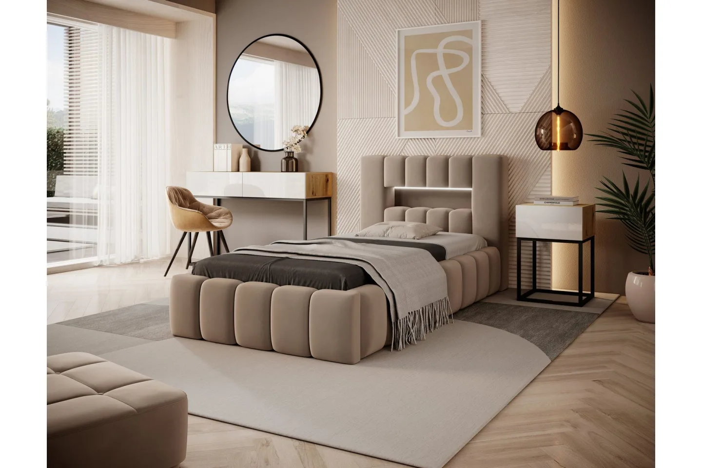 Lamica 3-sits Sängram med Förvaring 90x200 cm - Beige