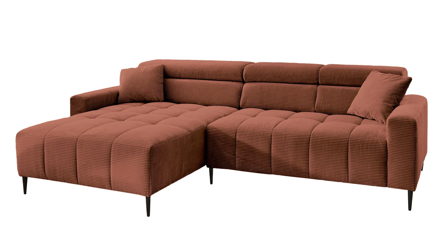 Ecksofa Cord rost elektrisch ausfahrbar 256 cm - OT links - SIMPLE