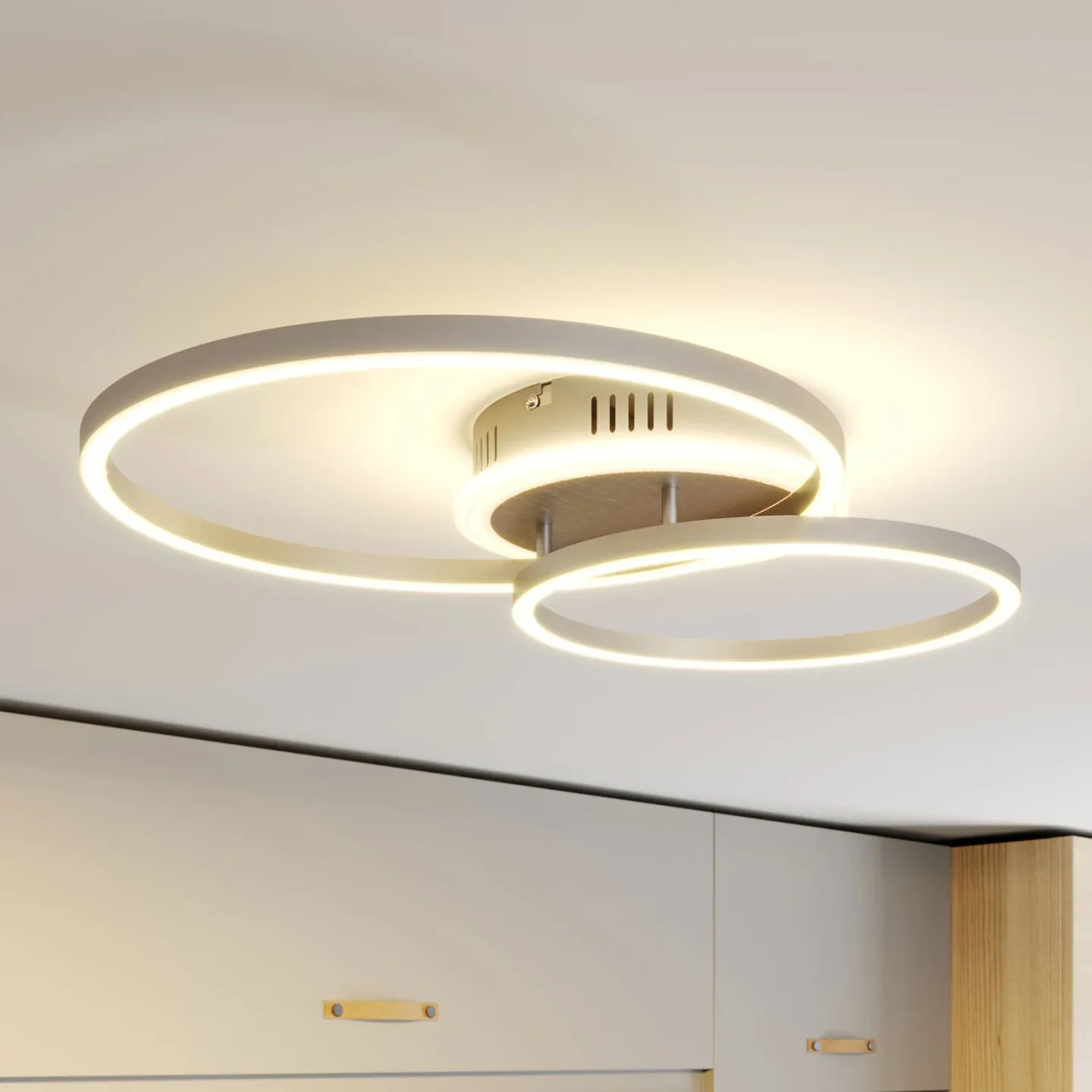 Edica LED-Deckenleuchte, Smart Home, 58 cm, nickel, CCT - Lindby - Wohnzimmer - Modern - Metall - Mehrflammig