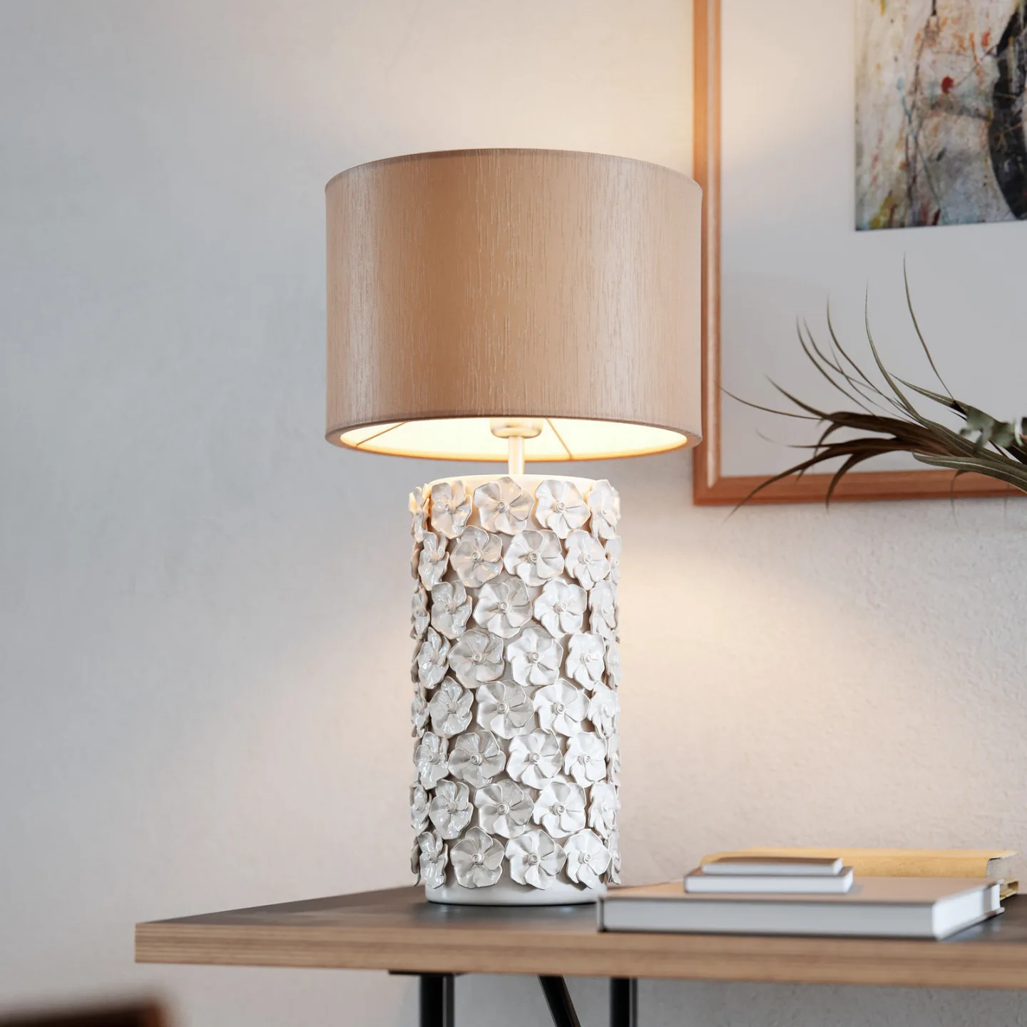 Fiore Tischleuchte H54 Beige - By Rydéns - Wohnzimmer - Keramik - Mit Schirm