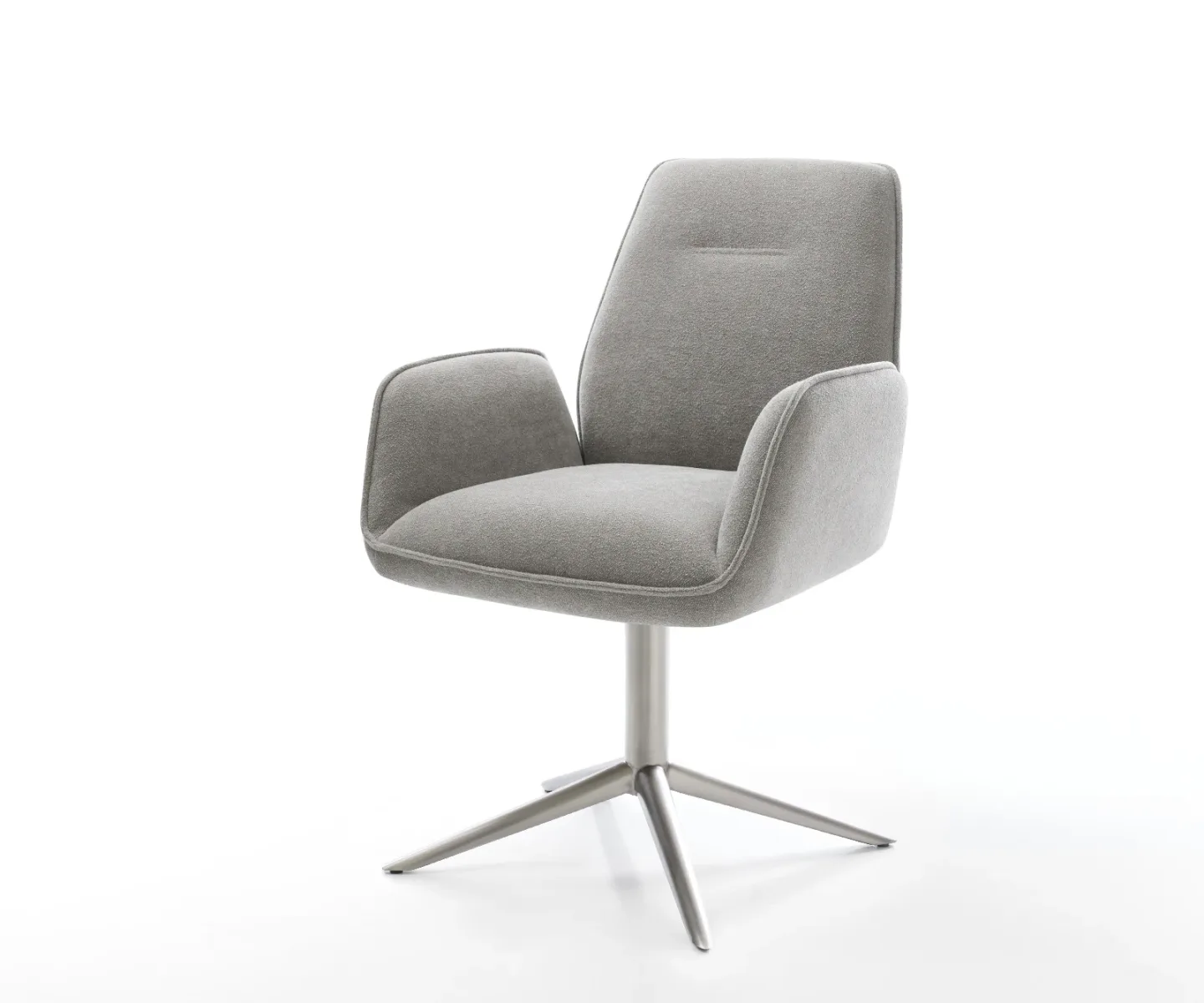 Drehstuhl Zoa-Flex Strukturstoff Soft Grau Fußkreuz Edelstahl 360° drehbar Wippfunktion Taschenfederkern
