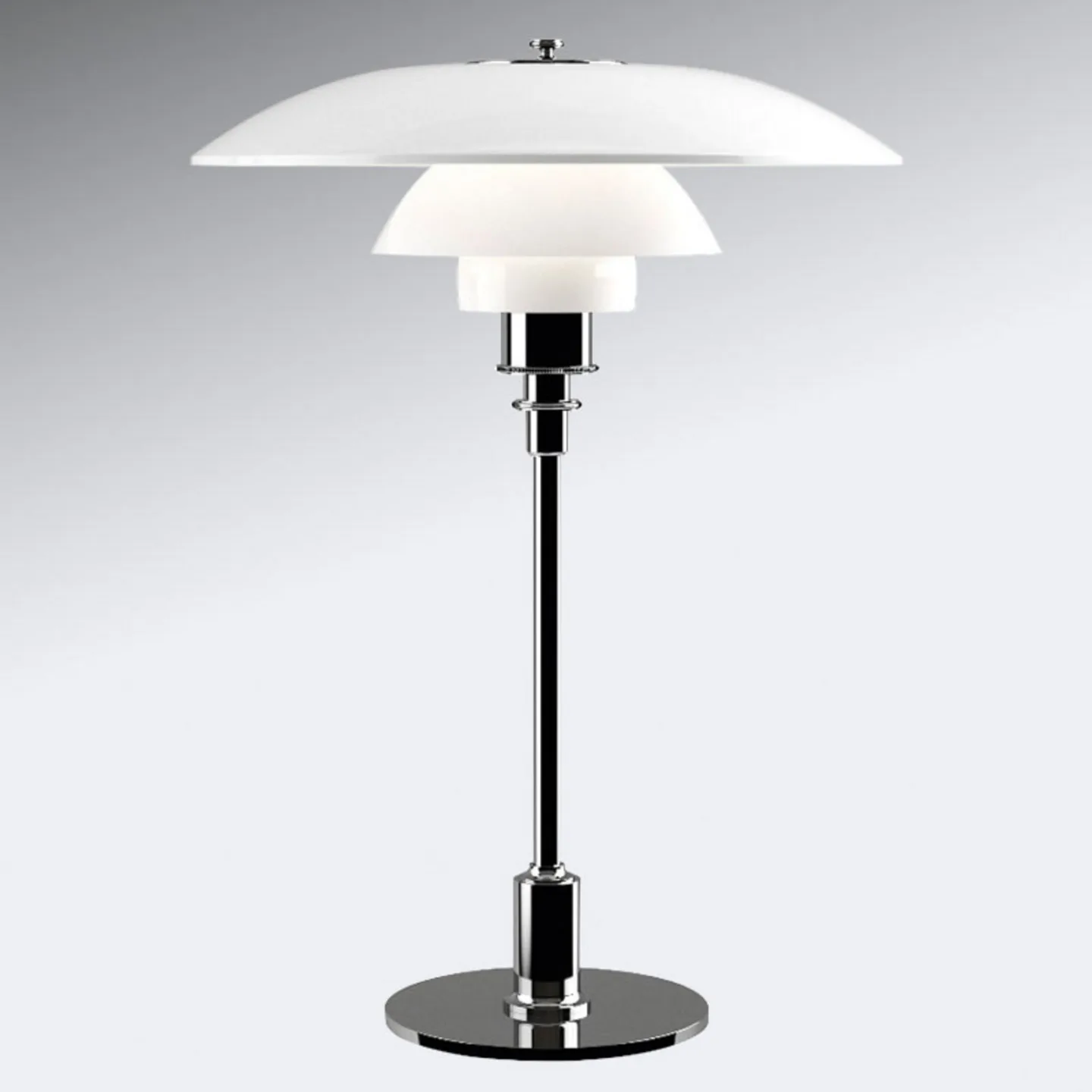 PH 3 1/2-2 1/2 Tischlampe, chrom/weiß, 47 cm - Louis Poulsen - Wohnzimmer - Design - Glas - Mit Schirm