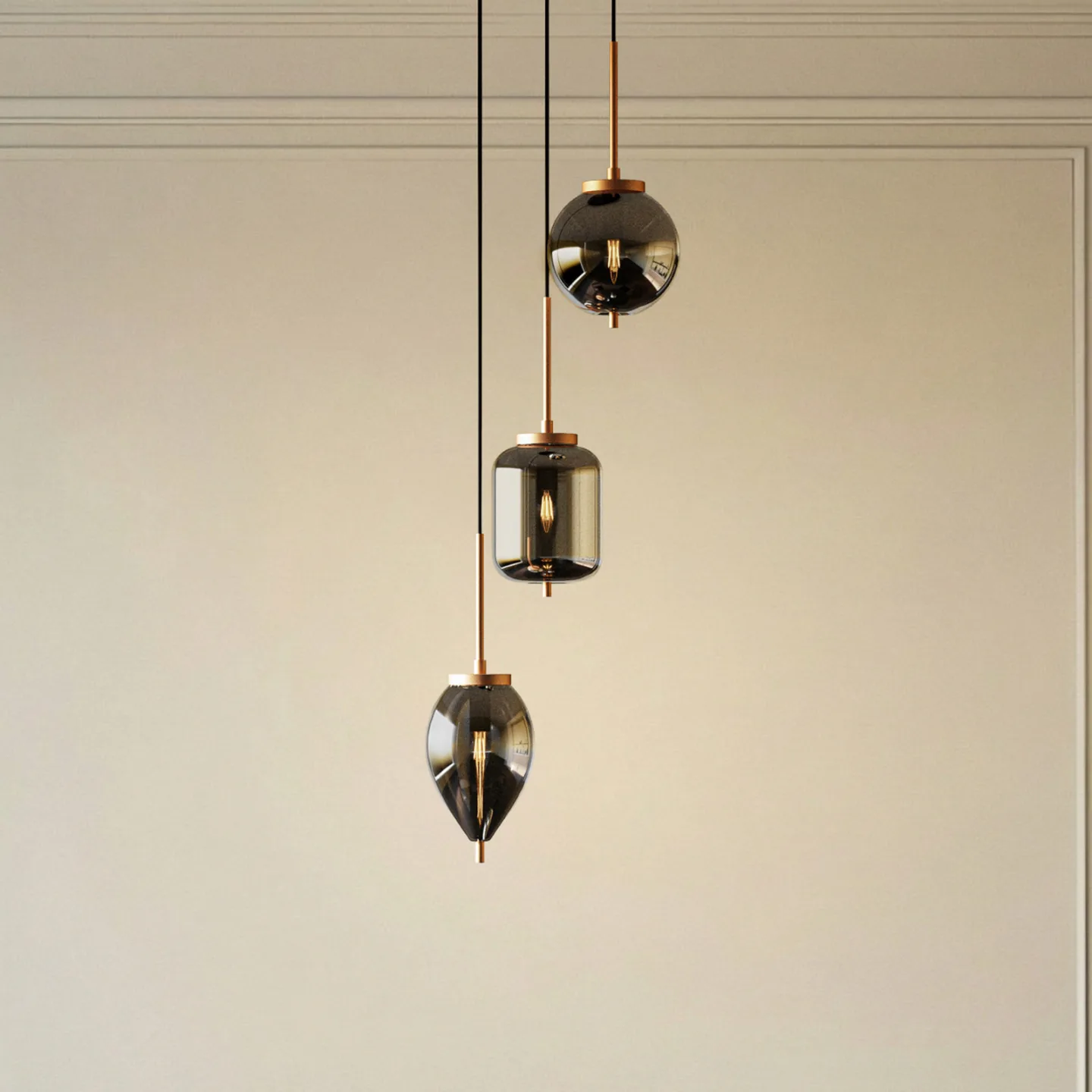 Elani hengelampe, Ø 36 cm, glass, 3 lyskilder - Lucande - Stue - Moderne - Med flere lyskilder