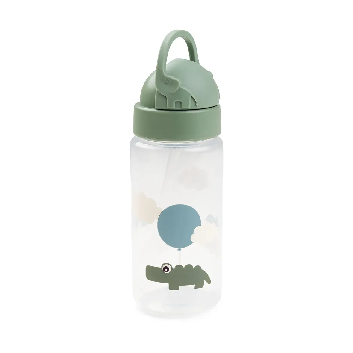 Done by deer Happy Clouds Flasche mit Strohhalm Green