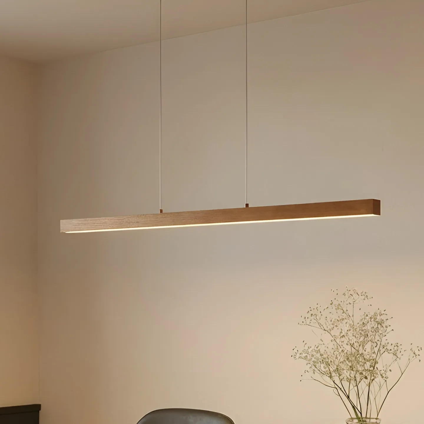 Nihalo LED-hængelampe, træ, 122 cm, dæmpbar, CCT - Lucande - Stue - Moderne - Med én lyskilde