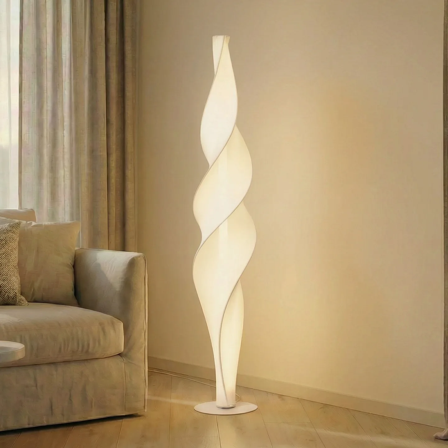 Novelle LED-Stehleuchte, weiß, CCT, Höhe 137 cm - Lucande - Wohnzimmer - Design - Kunststoff - Rund