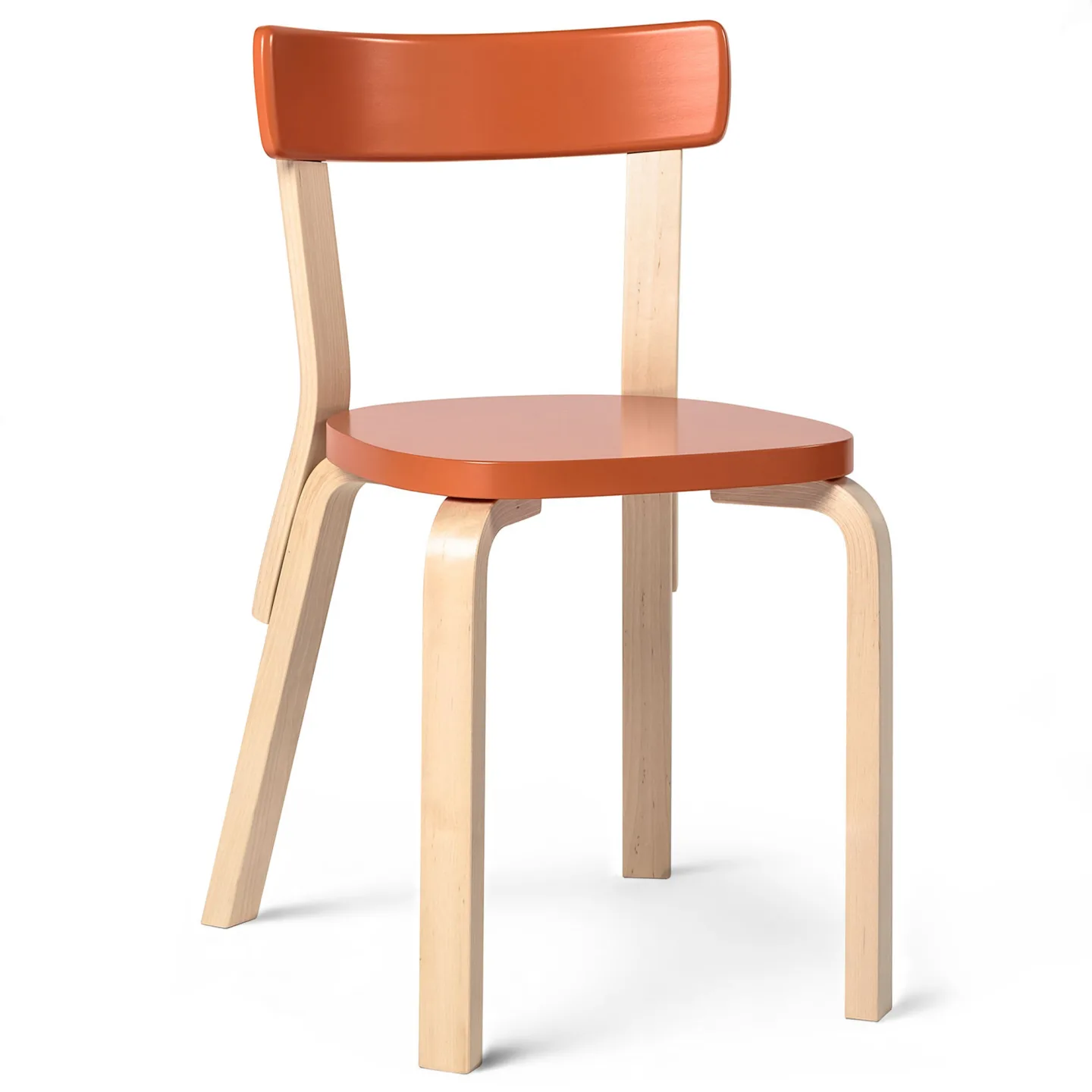 Artek - Stol 69, Klarlackade ben, Lackad orange sits - Matstolar - Alvar Aalto