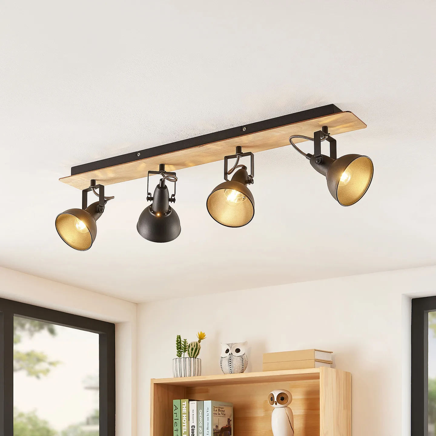 Aylis 4 Loftlampe Black/Wood - Lindby - Stue - Industriel - Metal - Med flere lyskilder