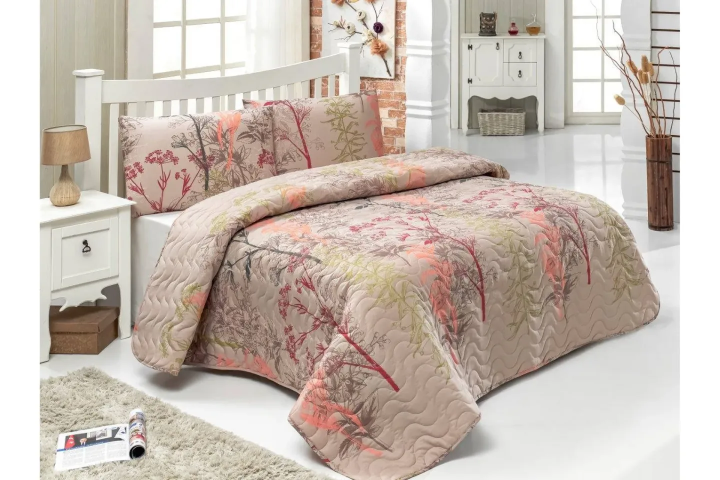 Överkast Eponj Home Dubbelt 200x220+2 Kuddfodral Quiltat - Beige|Röd|Rosa|Grön