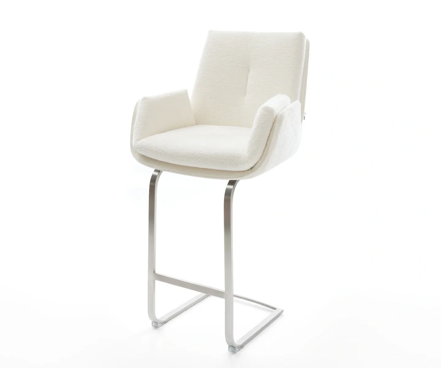 Barstuhl Clea-Flex Bouclé Soft Beige Freischwinger Flach Edelstahl Silberfarben