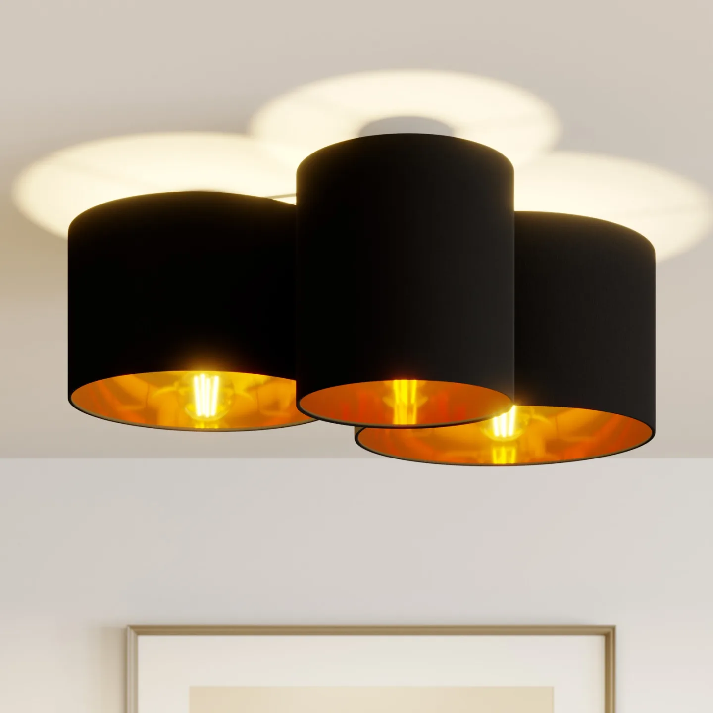 Laurenz Deckenleuchte Black/Gold - Lindby - Wohnzimmer - Modern - Stoff / Textil - Mehrflammig