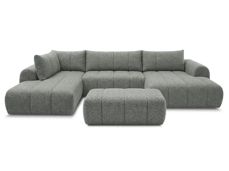 Panorama-Ecksofa mit Hocker BOBOCHIC NESTY Stoff chiniert dunkelgrau