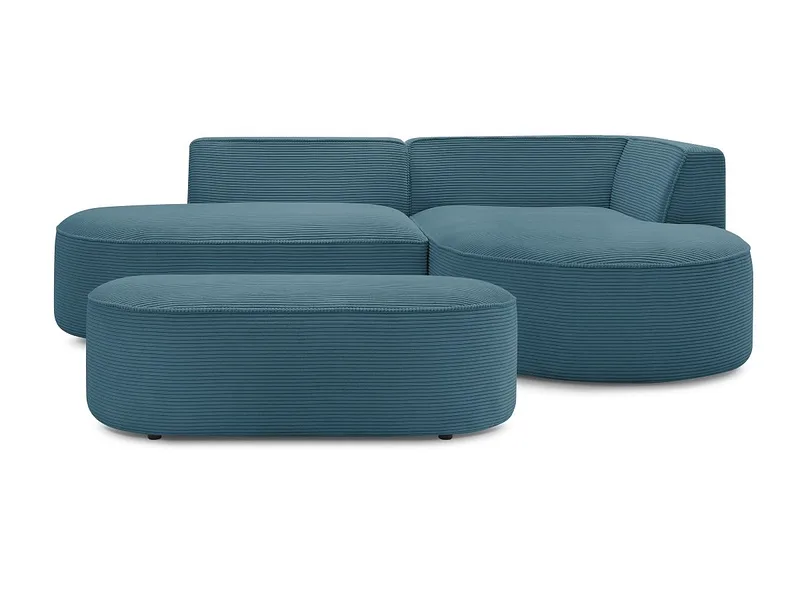 Ecksofa mit Hocker BOBOCHIC ROUSSEAU Cord-Stoff dunkelblau