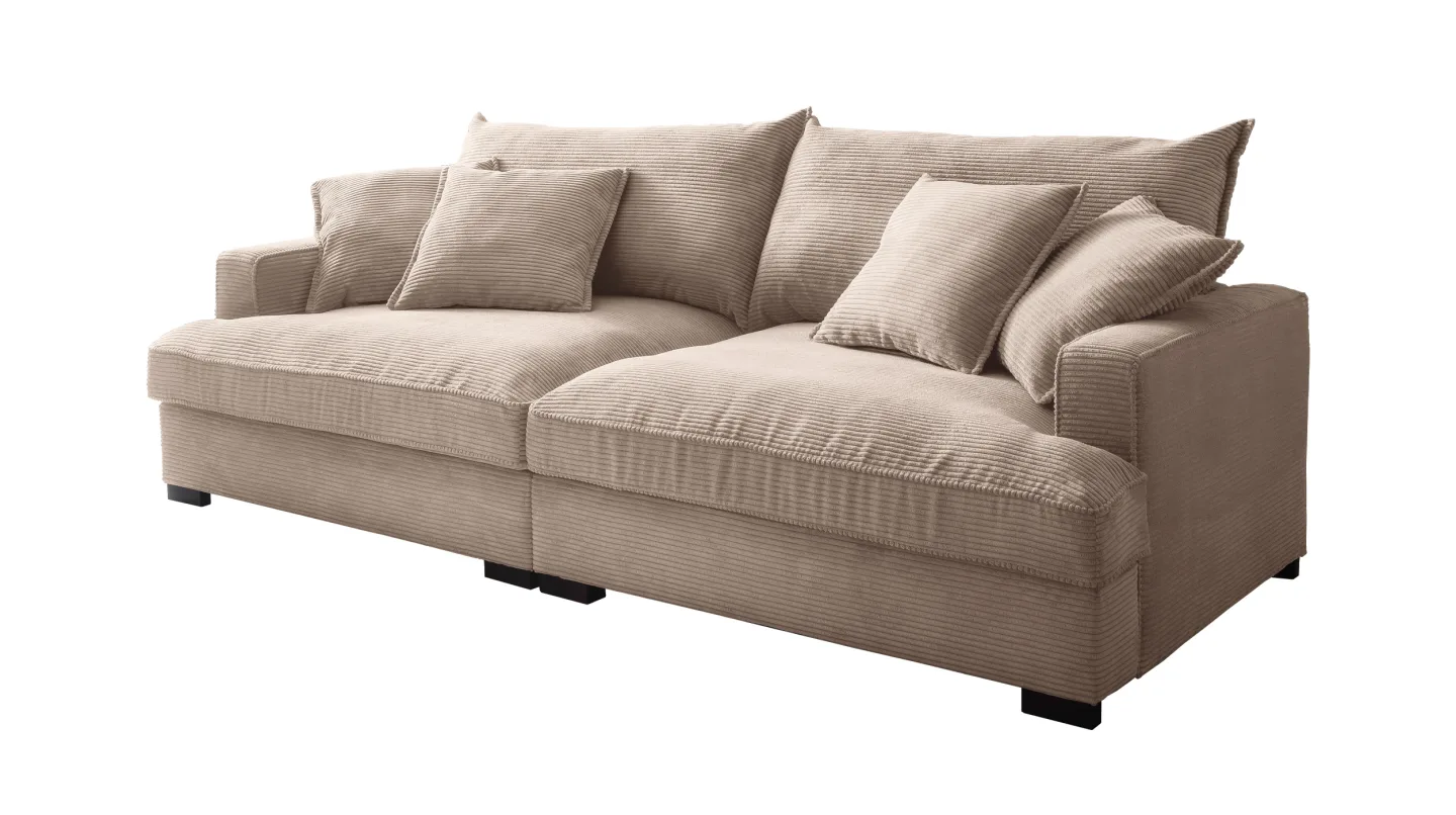 Big Sofa Cord beige - 242 cm - Nosagunterfederung - TRIBECCA