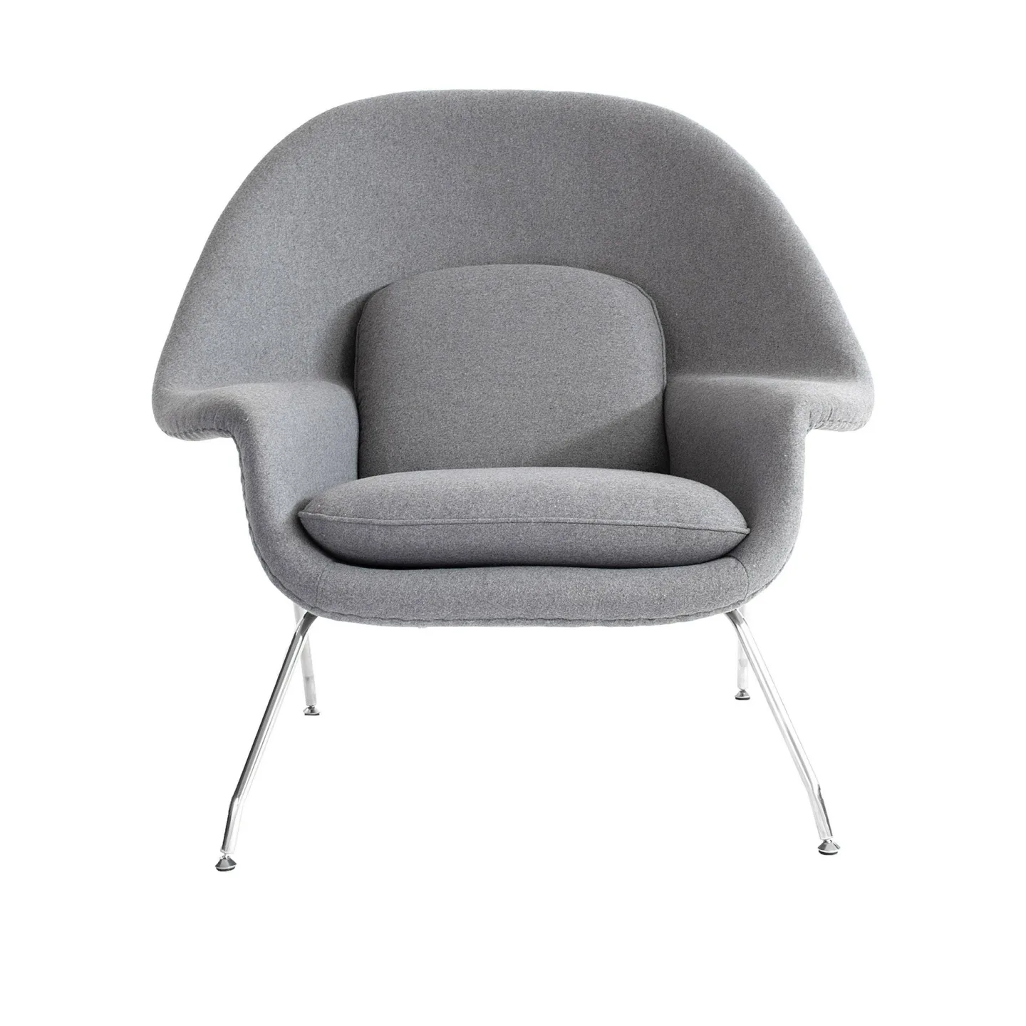 Knoll - Womb Chair Relax, Dacron filled, Polished Chrome, Fabric: Cat. C Alpaca - 1107AL - Fåtöljer - Eero Saarinen - Grå - Metall/Textilmaterial