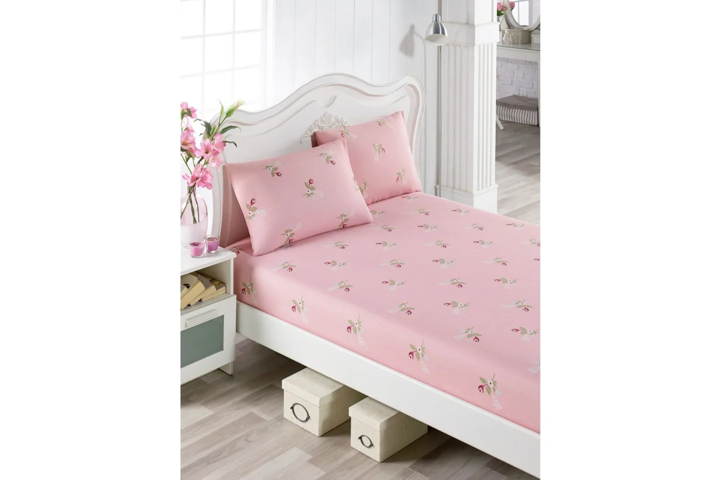 EnLora Home Lakan Enkelt 100x200 cm+Kuddfodral - Rosa/Grön/Röd/Vit