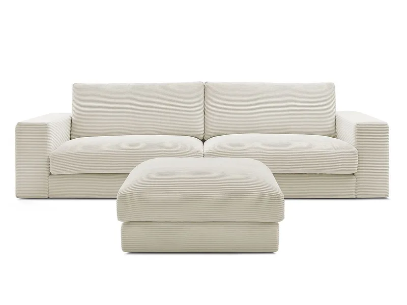 3er Sofa mit Hocker BOBOCHIC LEONARD Cord-Stoff beige