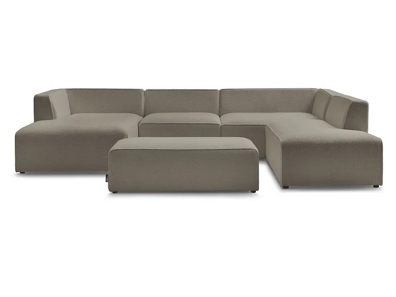Panorama-Ecksofa mit Hocker BOBOCHIC MEGEVE Boucle-Stoff rotbraun