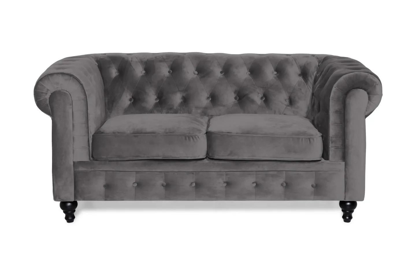 Chesterfield Lyx 2-sits Liten Sammetssoffa - Djup soffa 160 cm bred - Mörkgrå / Grå